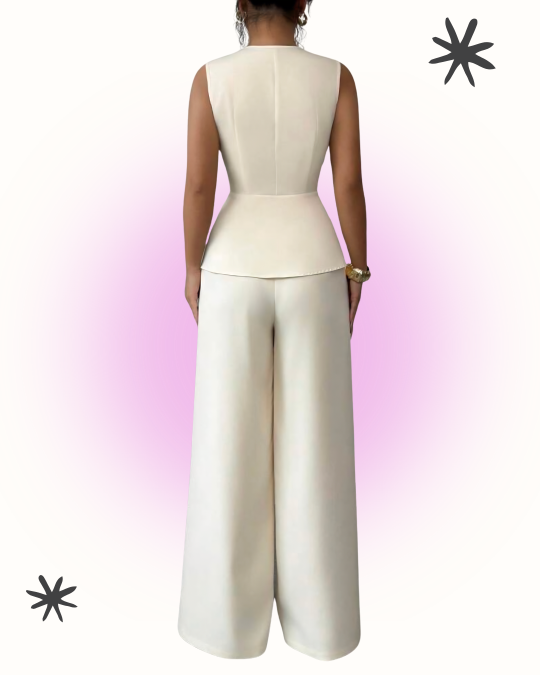 Conjunto Elegance Ivory de Chaleco Floral y Pantalón Palazzo